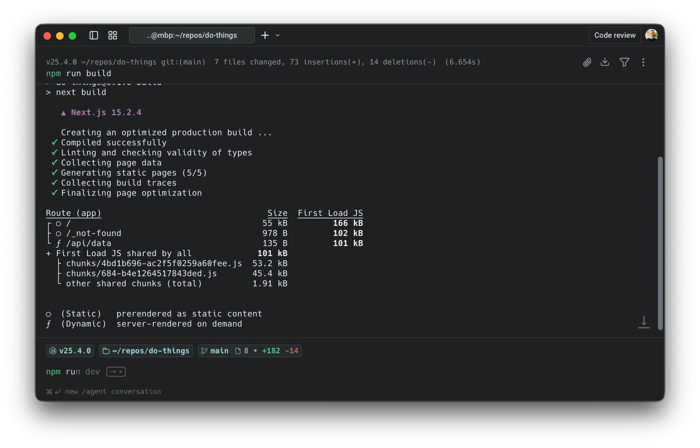 Running a build command.